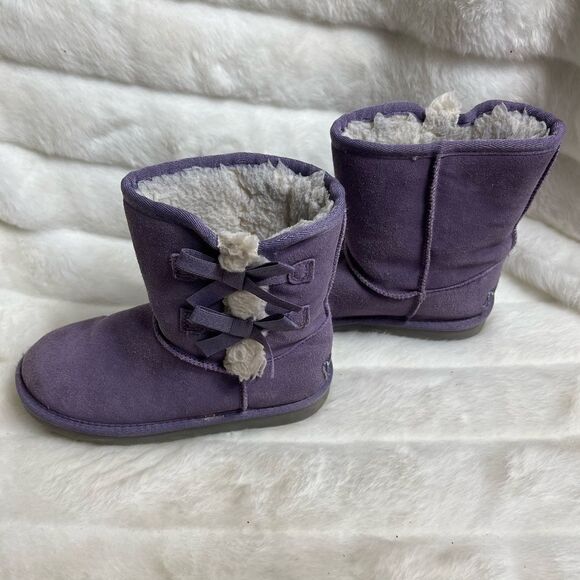 Kookaburra by Ugg Girls suede purple short boots with side bows size 2 - Picture 5 of 12
